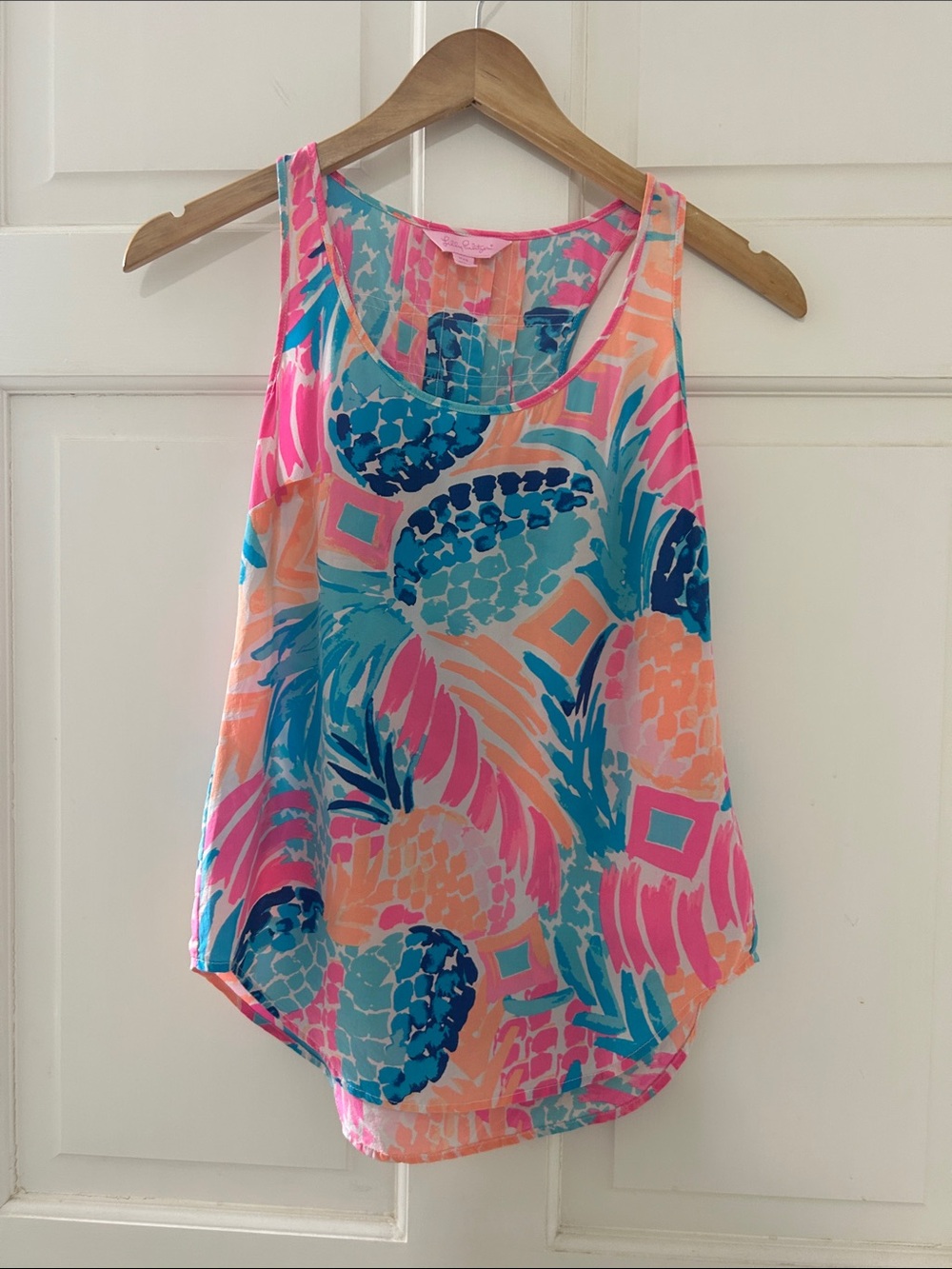 Lilly Pulitzer Tropical Pineapple Print Sleeveless Silk Tank Top XXS